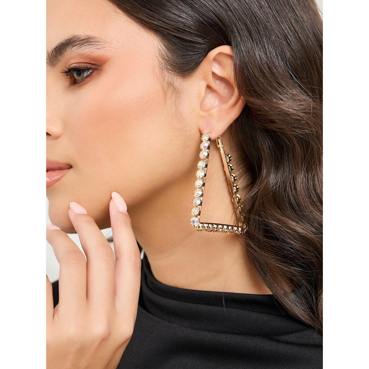 Styli Rhinestone Embellished Triangle Earrings-women-watchesandjewellery-jewellery-earrings-image-2
