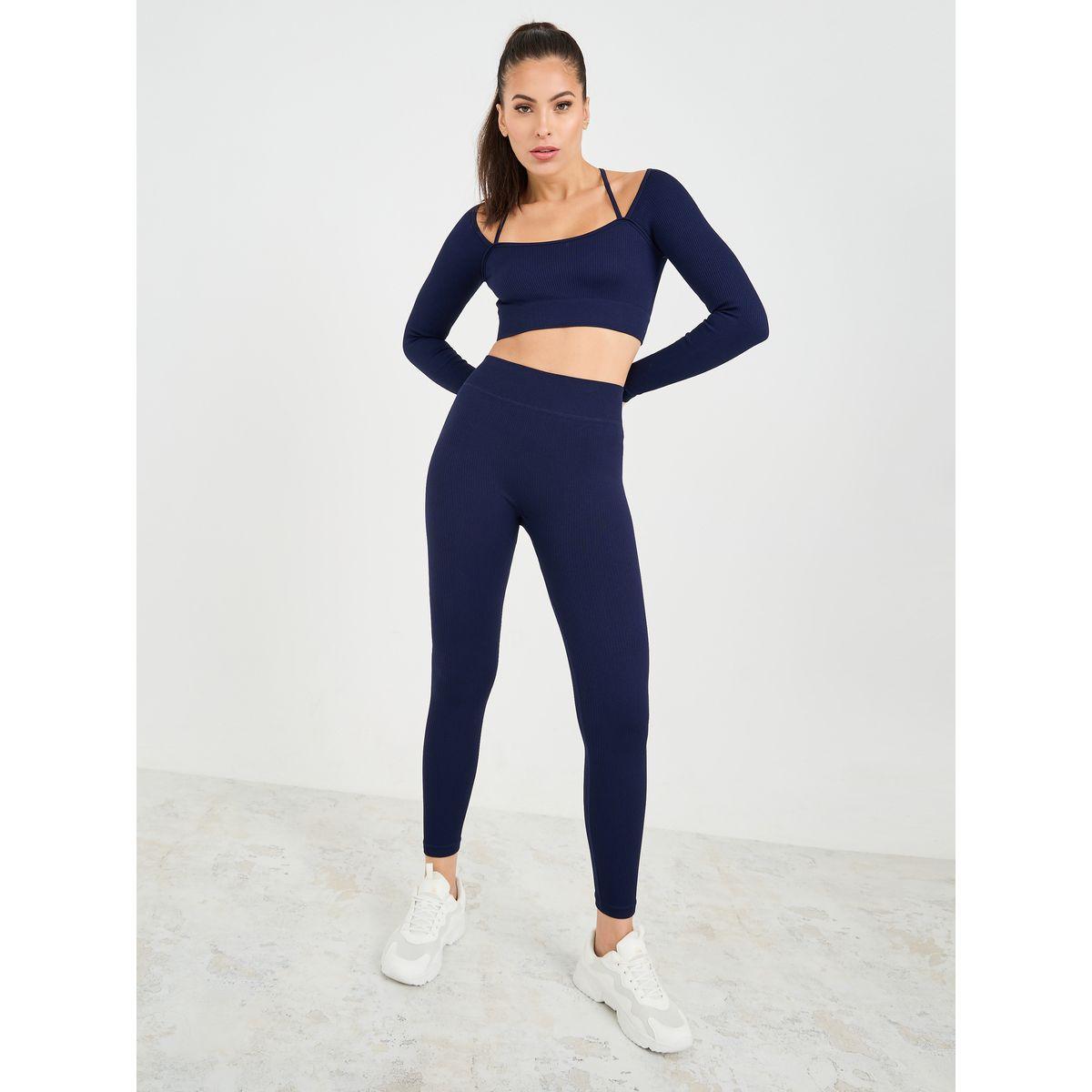 Styli Active Seamless Front Broad Square & Strap Neck Detail Crop Top & Leggings Set-sports-women-clothing-trackpantsandtracksuits-image-2