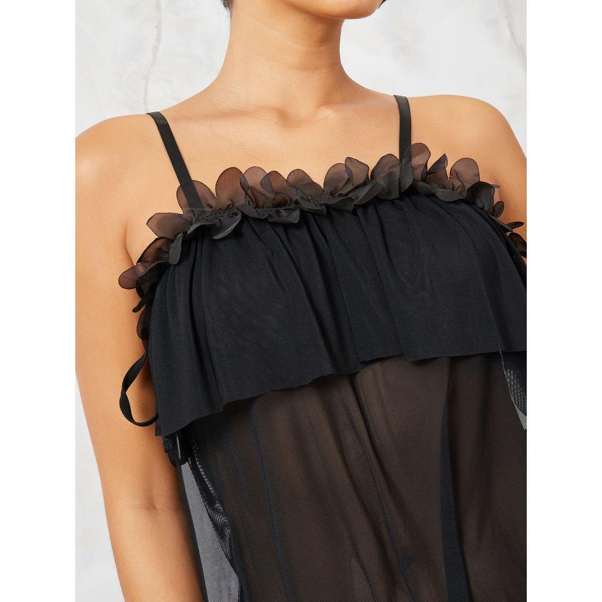 Styli Ruffle Edge Mesh Babydoll with Thong-women-clothing-lingerie-babydollsandbodysuits-image-3