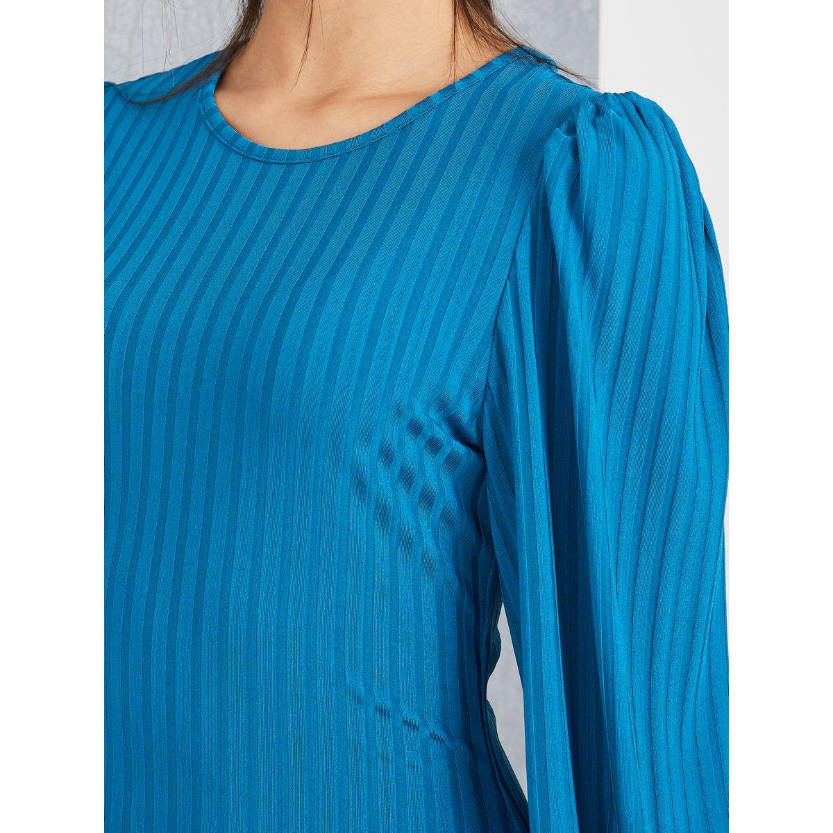 Styli Textured Knit Frill Hem Maxi Dress with Volume Sleeve-women-clothing-dresses-image-4