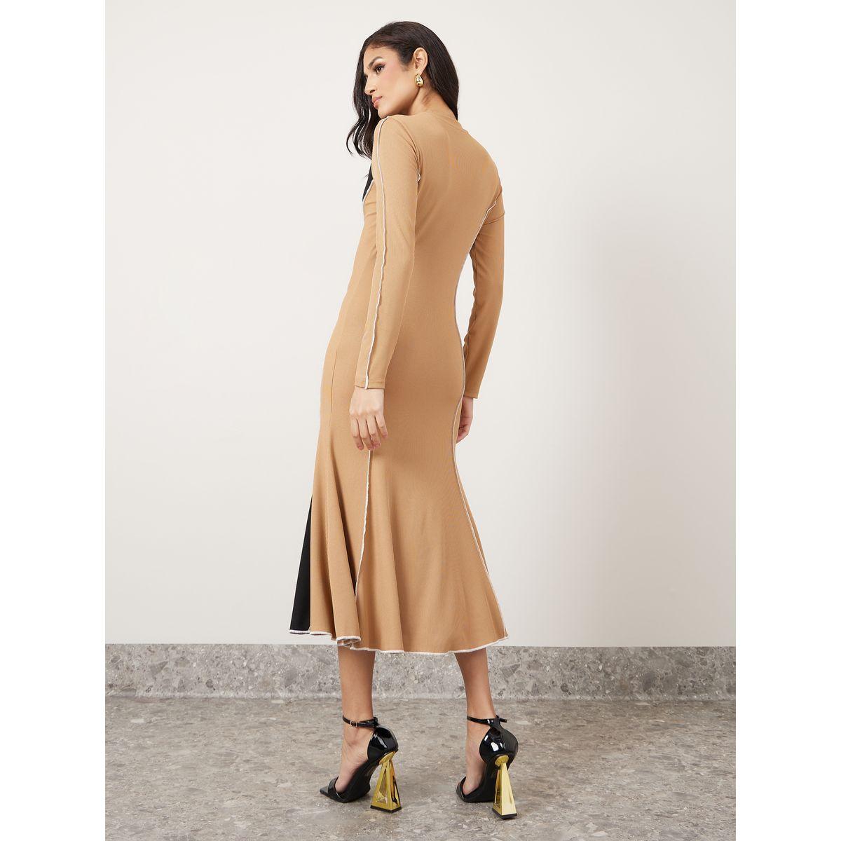 Styli Ribbed Overlock Seam A-Line Midi Dress-women-clothing-dresses-image-4