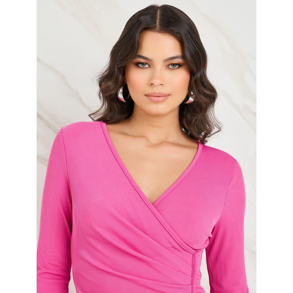 Styli Gathered Bodycon Midi Dress with Slit Hem-women-clothing-dresses-image-3