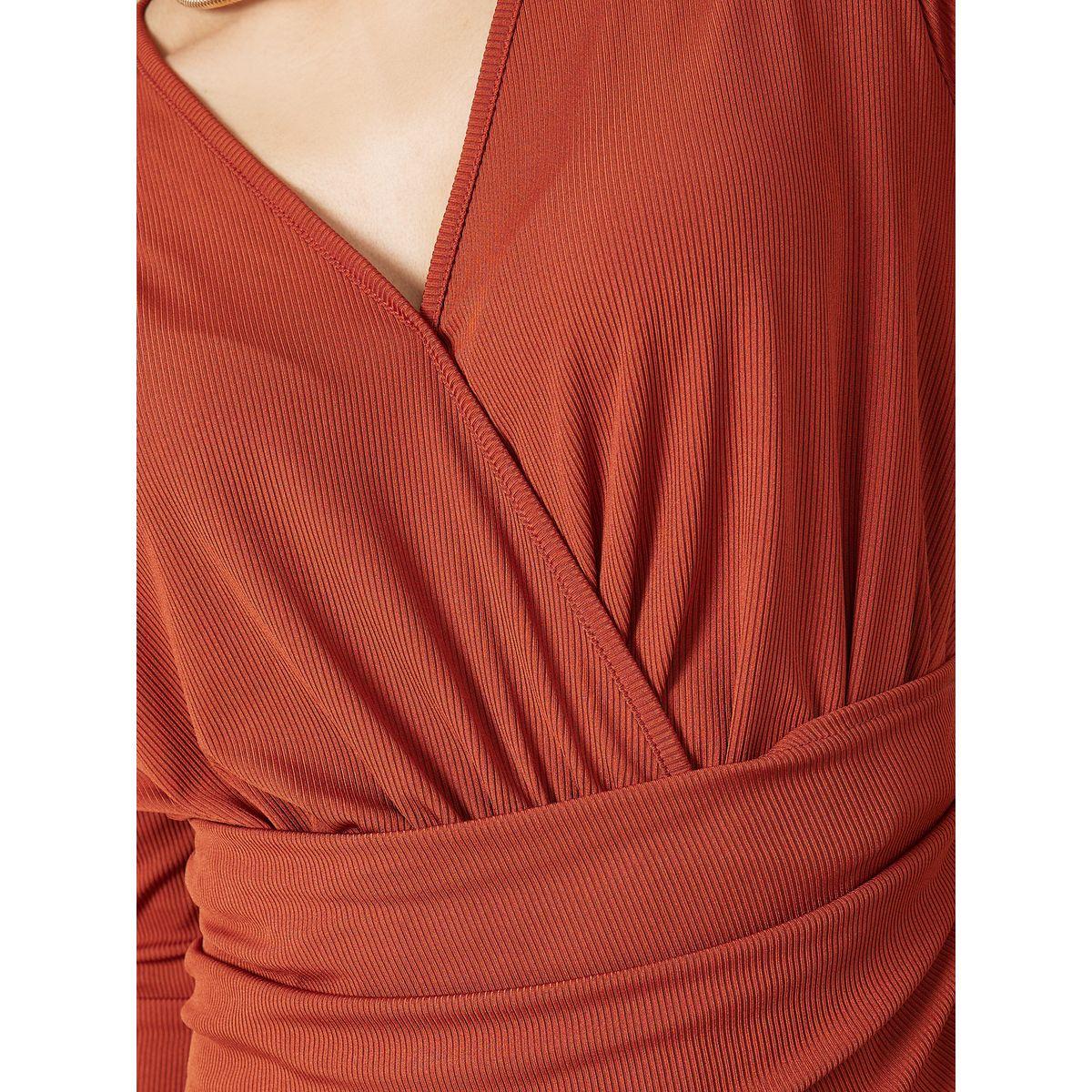 Styli Gathered Waist Ribbed Wrap Front Midi Dress-women-clothing-dresses-image-3