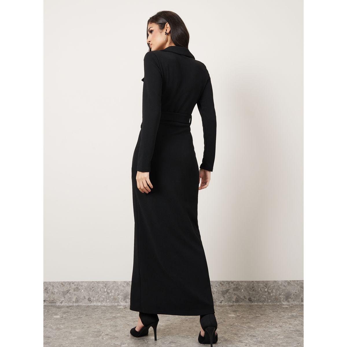 Styli V Neck Belt Detail Shirt Maxi Dress-women-clothing-dresses-image-4