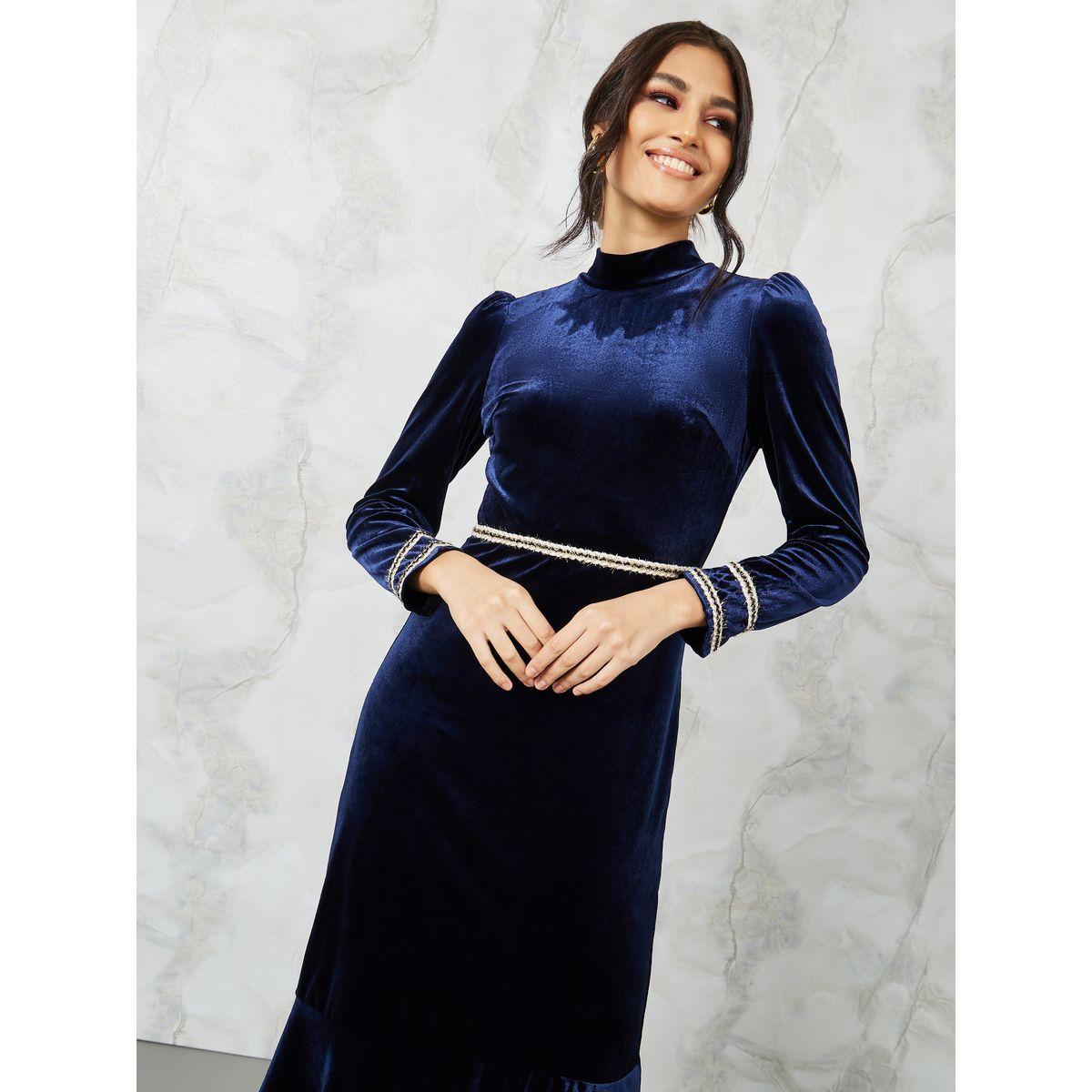 فستان ميدي مخمل بياقة عالية-women-clothing-dresses-image-2