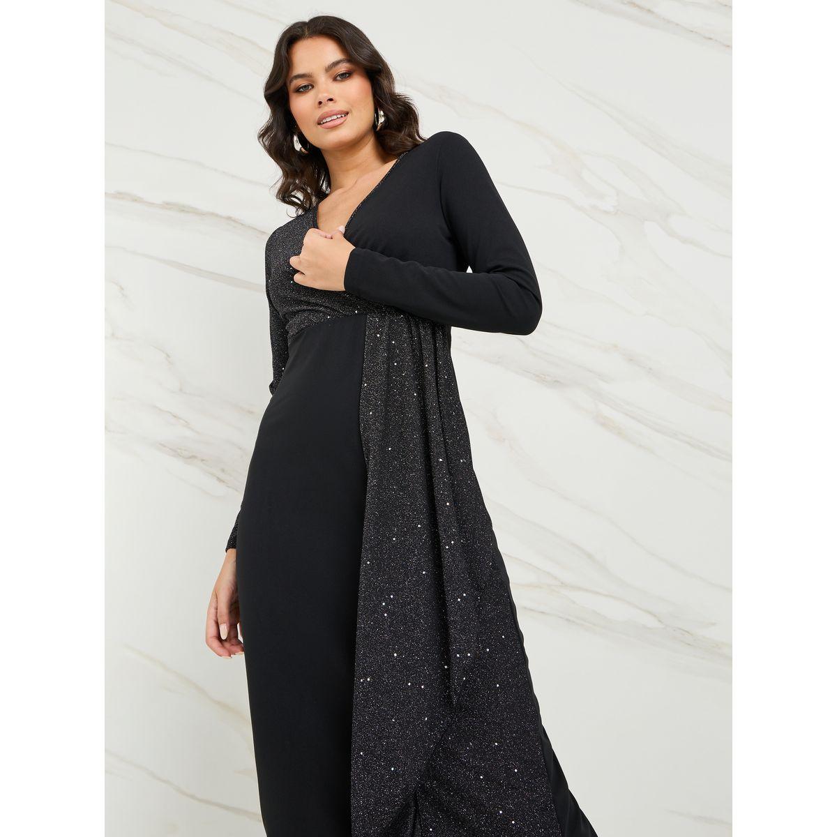 Styli Glitter Look Wrap Front Sheath Midi Dress-women-clothing-dresses-image-3