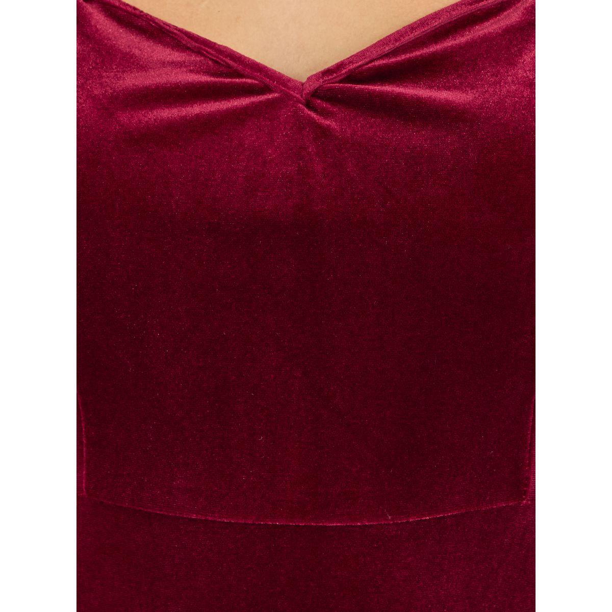 فستان ميدي بمظهر مخمل وتفاصيل دانتيل-women-clothing-dresses-image-4
