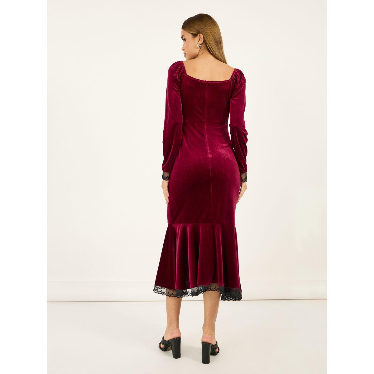 فستان ميدي بمظهر مخمل وتفاصيل دانتيل-women-clothing-dresses-image-6