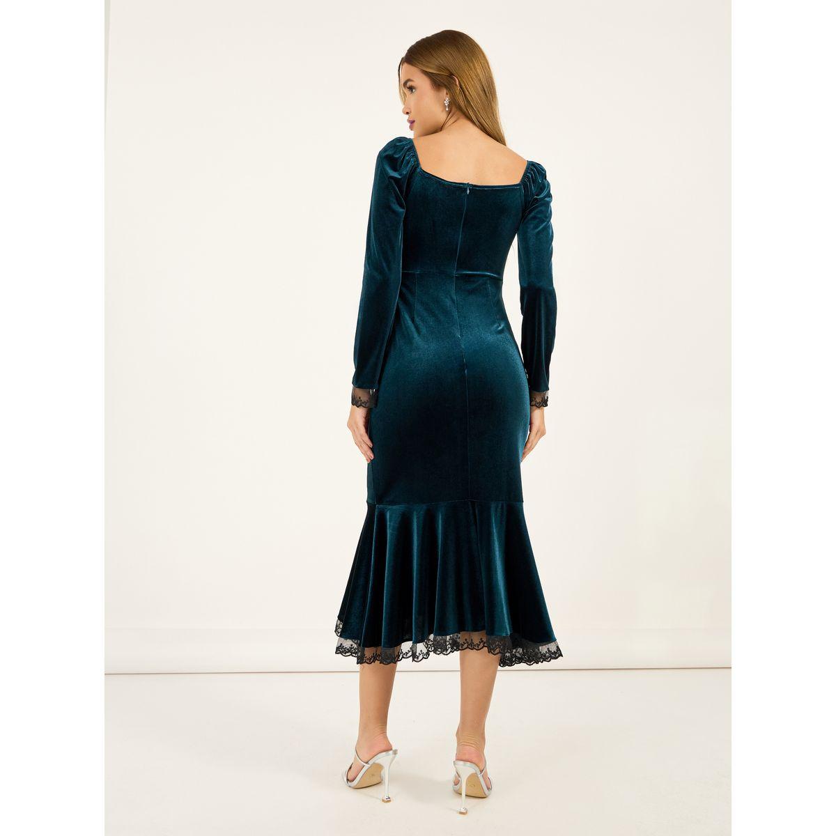 فستان ميدي بمظهر مخمل وتفاصيل دانتيل-women-clothing-dresses-image-6