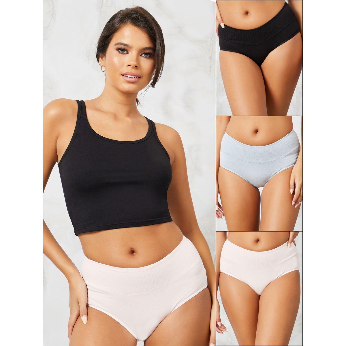 Styli Pack of 3 - Wide Rib Waist Cotton Short Briefs-women-clothing-lingerie-panties-image-1