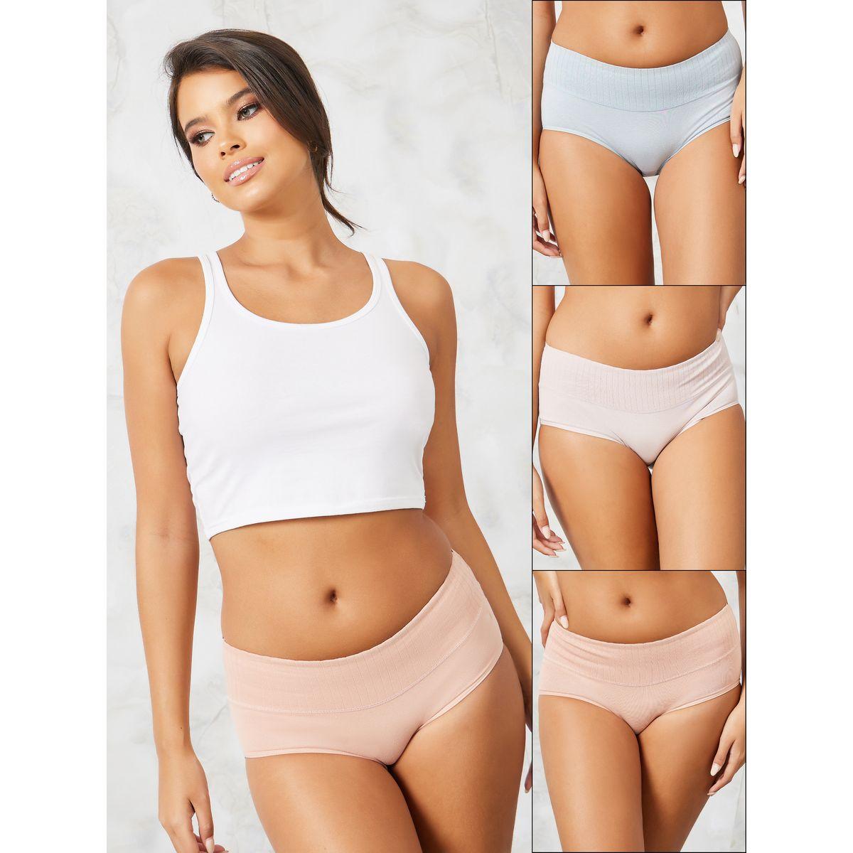 Styli Pack of 3 - Wide Rib Waist Cotton Short Briefs-women-clothing-lingerie-panties-image-1