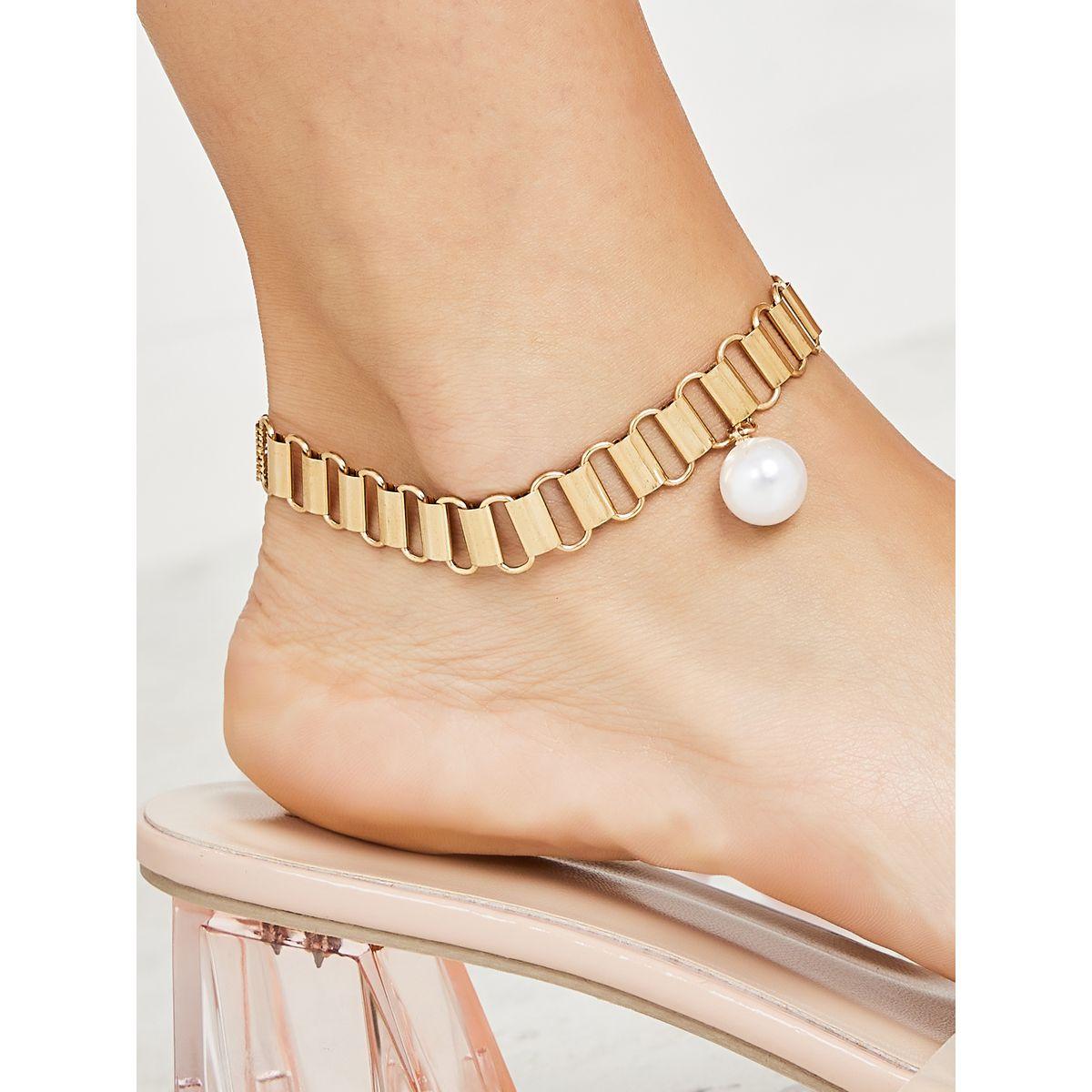Styli Faux Pearl Chain Anklet-women-watchesandjewellery-jewellery-anklets-image-1