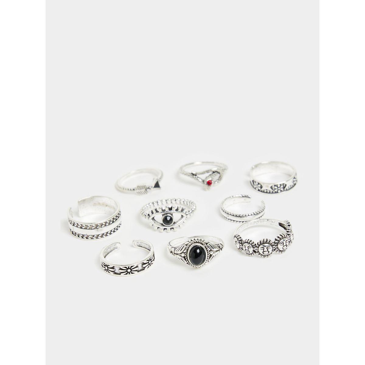 Styli Set of 9 - Assorted Textured Rings-women-watchesandjewellery-jewellery-rings-image-2