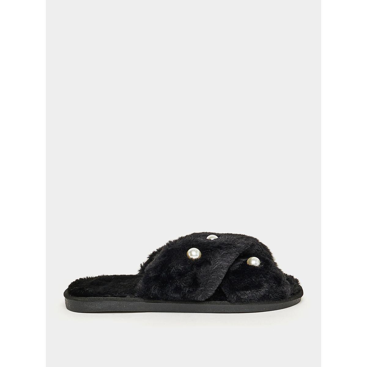 Styli Crossover Pearl Embellished Strap Bedroom Slippers-women-shoes-bedroomslippers-image-1
