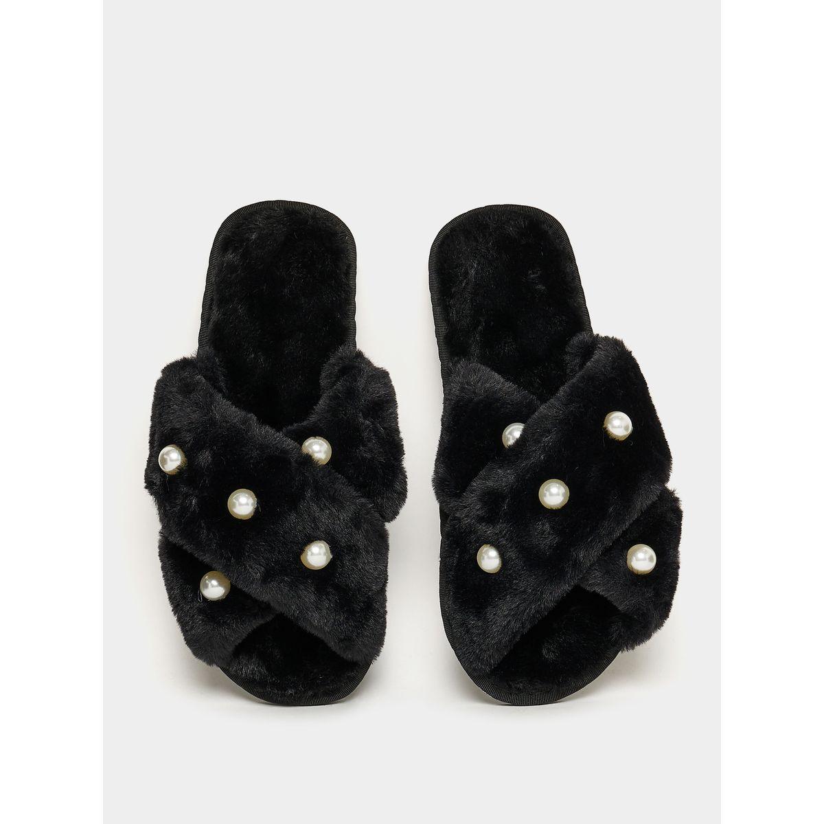 Styli Crossover Pearl Embellished Strap Bedroom Slippers-women-shoes-bedroomslippers-image-5