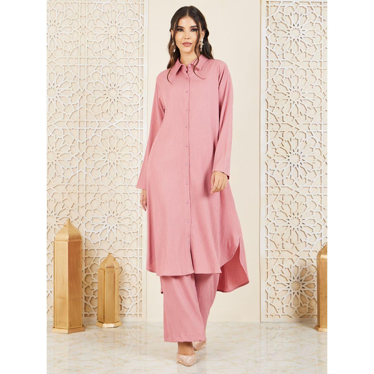 Styli Crepe Longline Shit and Palazzo Pant Set-women-arabicclothing-abayas-image-1