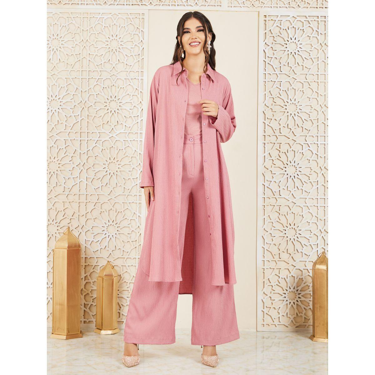 Styli Crepe Longline Shit and Palazzo Pant Set-women-arabicclothing-abayas-image-4