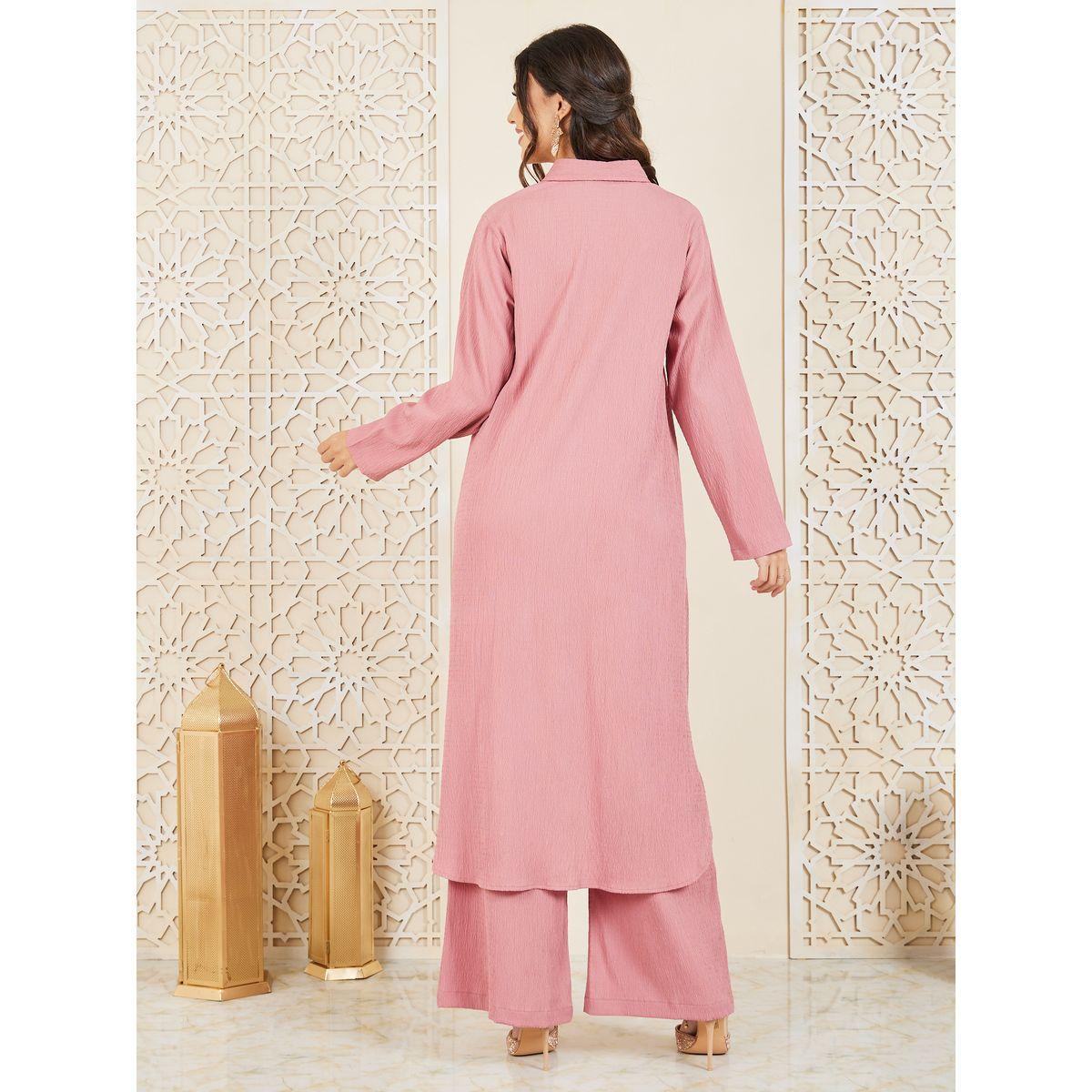 Styli Crepe Longline Shit and Palazzo Pant Set-women-arabicclothing-abayas-image-6