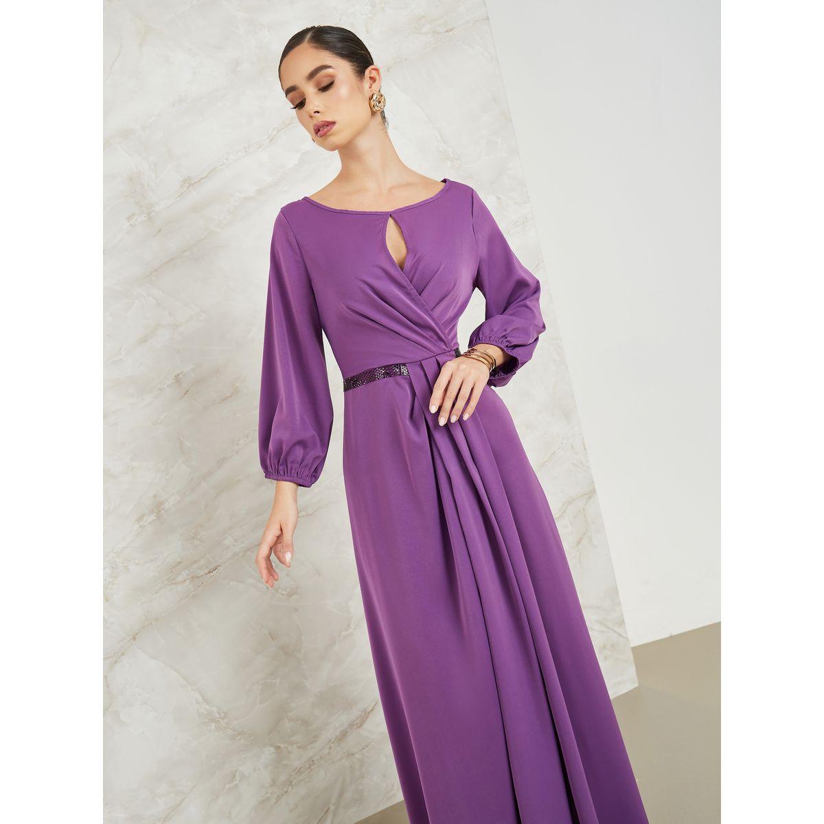 Styli Keyhole Neck Embellished Waist A-Line Maxi Dress-women-clothing-dresses-image-2