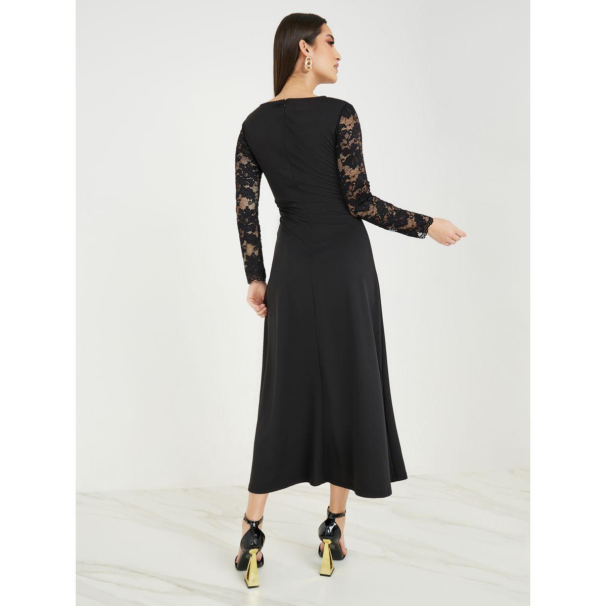 Styli Lace Insert A-Line Maxi Dress with Front Split-women-clothing-dresses-image-4