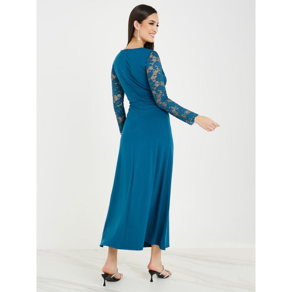 Styli Lace Insert A-Line Maxi Dress with Front Split-women-clothing-dresses-image-5