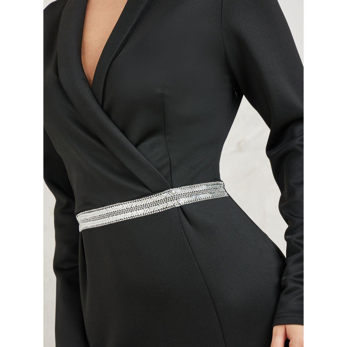 Styli Notch Collar Embellished Waistband Maxi Dress-women-clothing-dresses-image-3