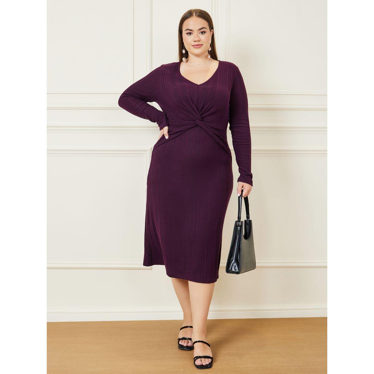 Styli Plus Knotted Detail A-Line Midi Dress-women-clothing-dresses-image-1