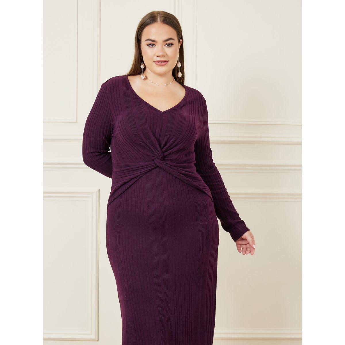 Styli Plus Knotted Detail A-Line Midi Dress-women-clothing-dresses-image-3
