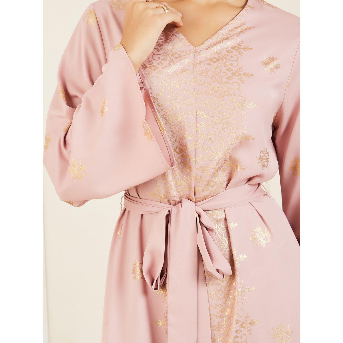 Styli Foil Print Self Tie Up Jalabiya-women-arabicclothing-jalabiyas-image-3