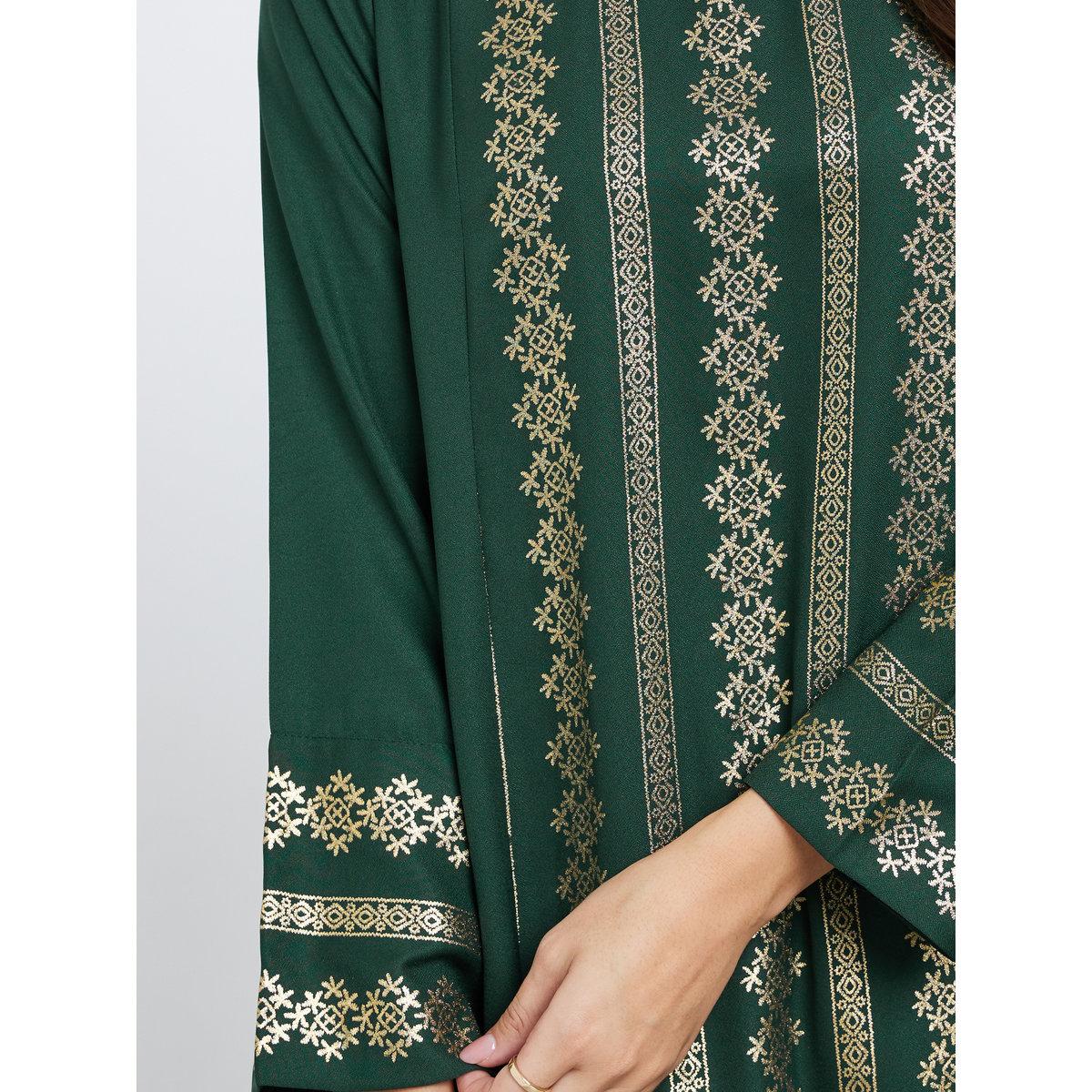 Styli Green Foil Print A-Line Maxi Jalabiya-women-arabicclothing-jalabiyas-image-3