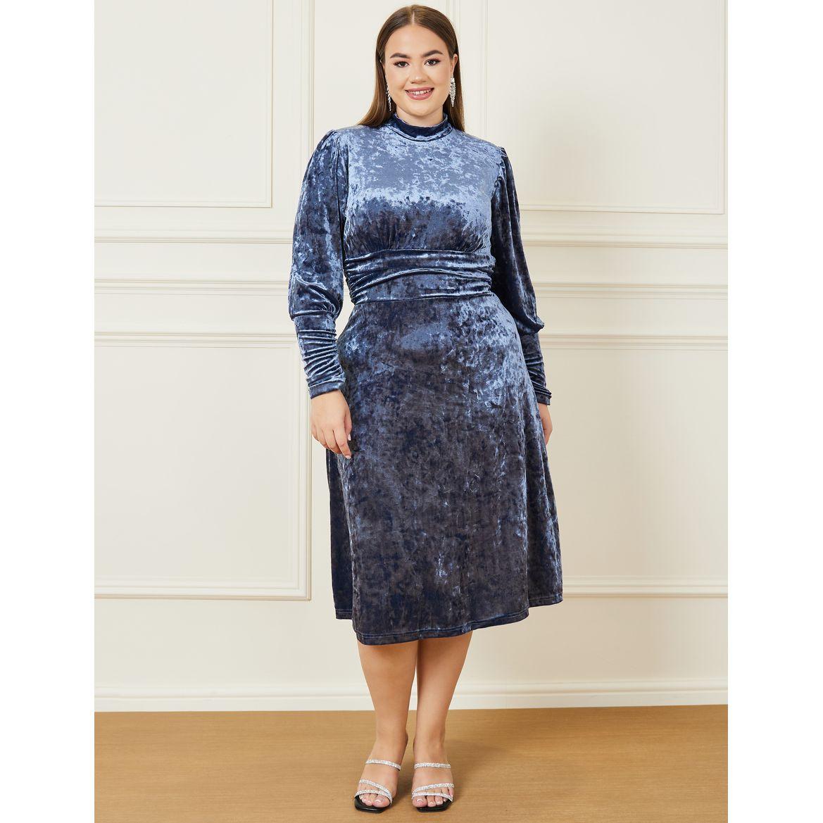 فستان ميدي مخمل بأكمام طويلة-women-clothing-dresses-image-1