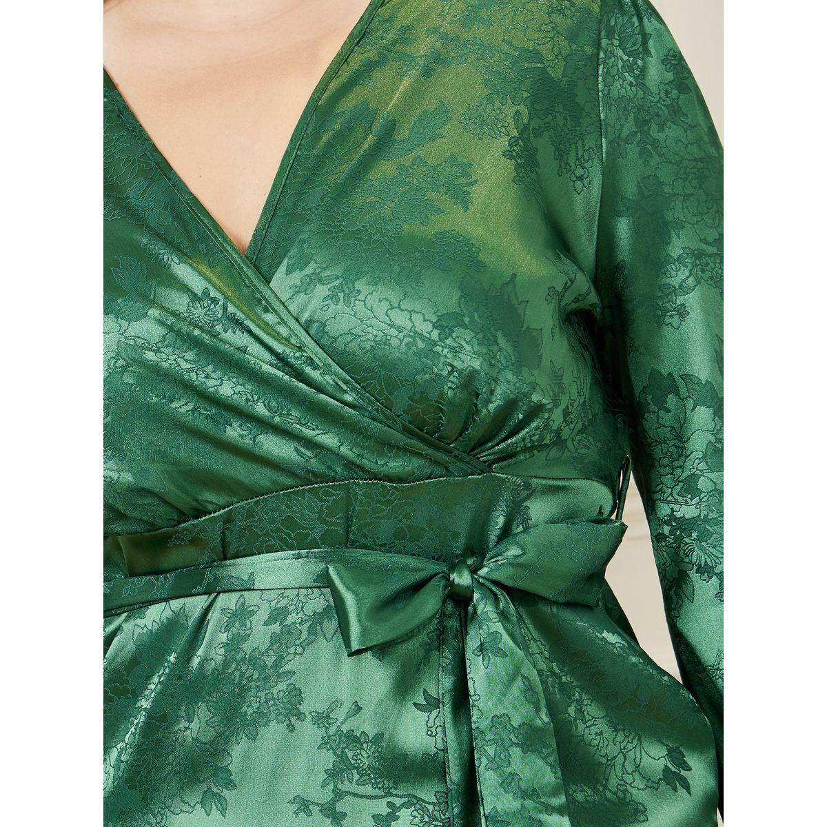 Styli Plus Jacquard Wrap Front Midi Dress with Ruffle Hem-women-clothing-dresses-image-3