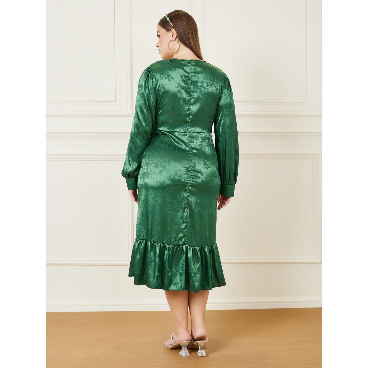 Styli Plus Jacquard Wrap Front Midi Dress with Ruffle Hem-women-clothing-dresses-image-4