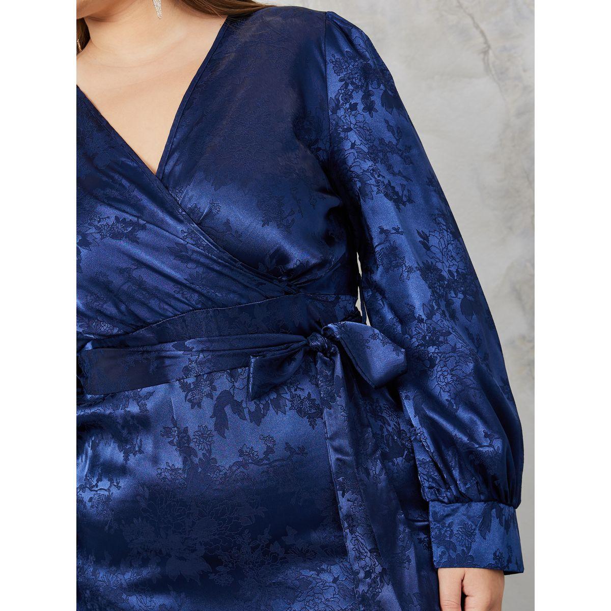 Styli Plus Jacquard Wrap Front Midi Dress with Ruffle Hem-women-clothing-dresses-image-3