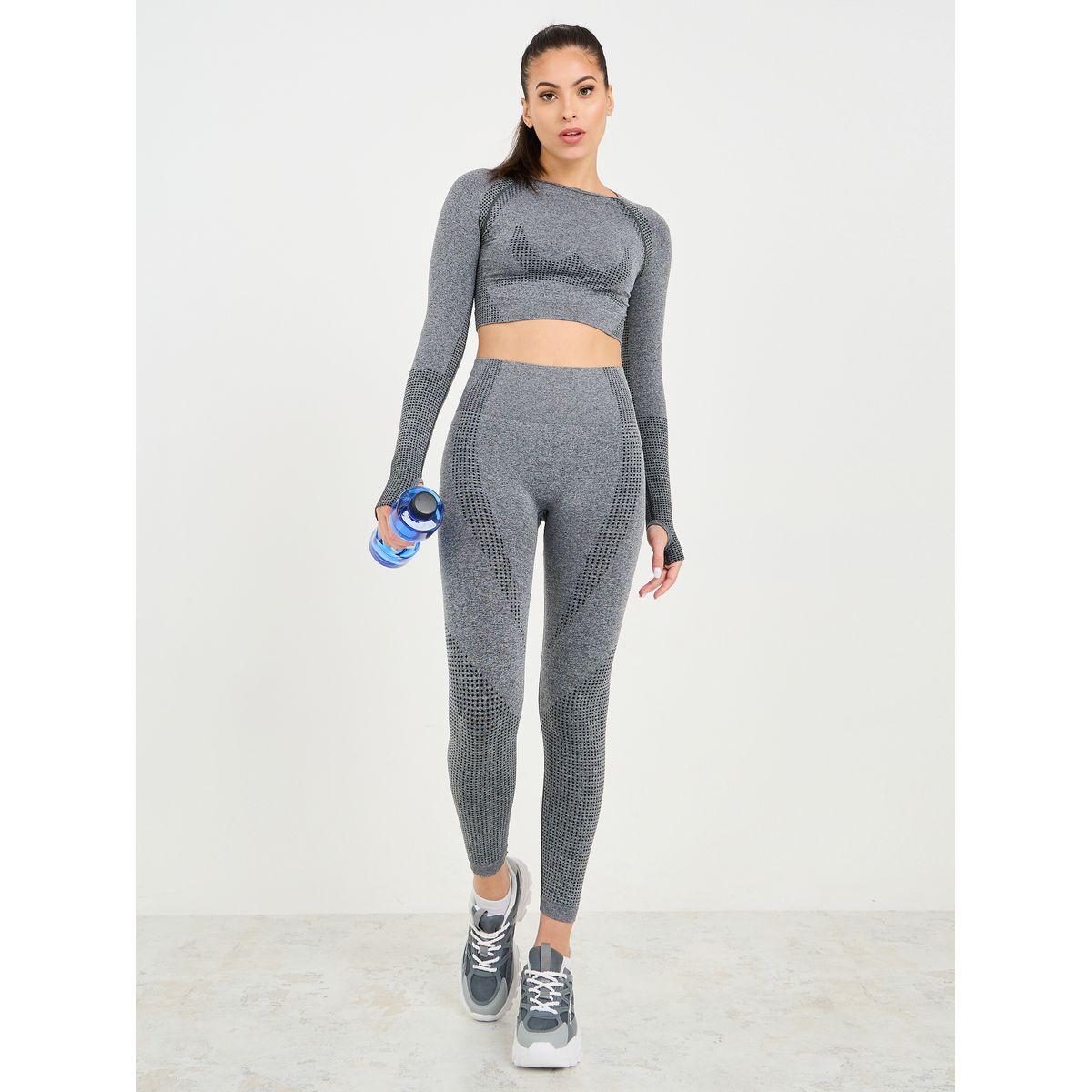 Styli Active Melange Contour Thumbhole Detail Crop Top & Leggings Set-sports-women-clothing-trackpantsandtracksuits-image-1