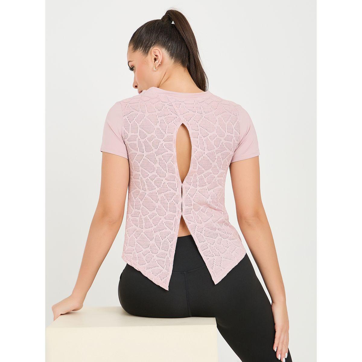 Styli Active Peep & Hem Slit Back Abstract Pattern Mesh Detail Top-women-clothing-sportswearandactivewear-tshirtsandvests-image-1