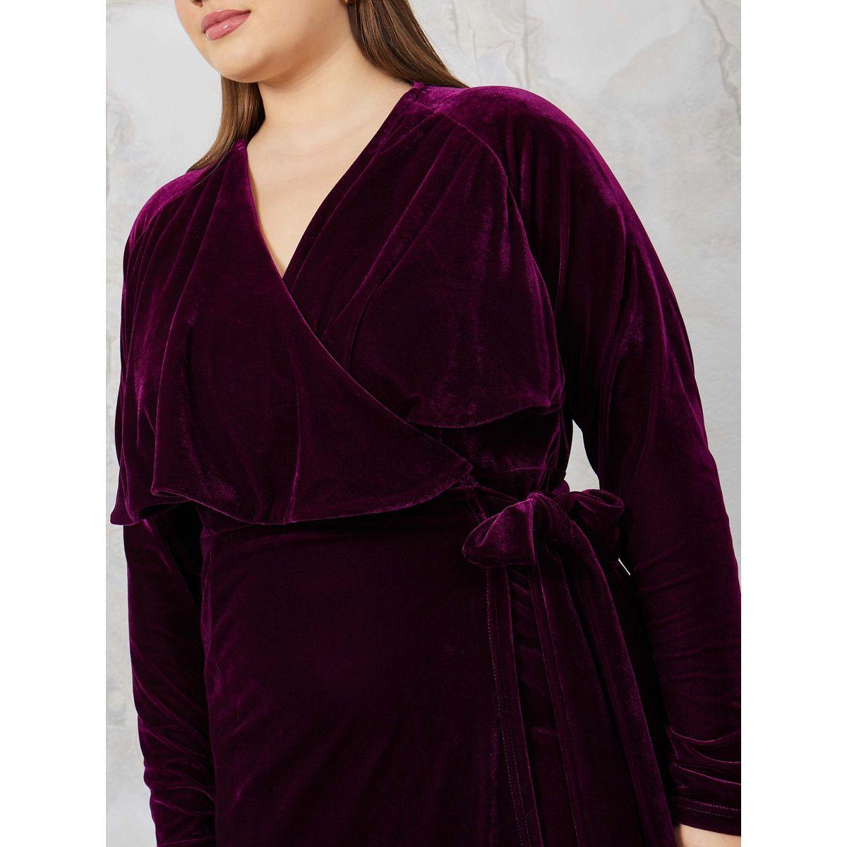 Styli Plus Velour Tie Front Wrap Midi Dress-women-clothing-dresses-image-3