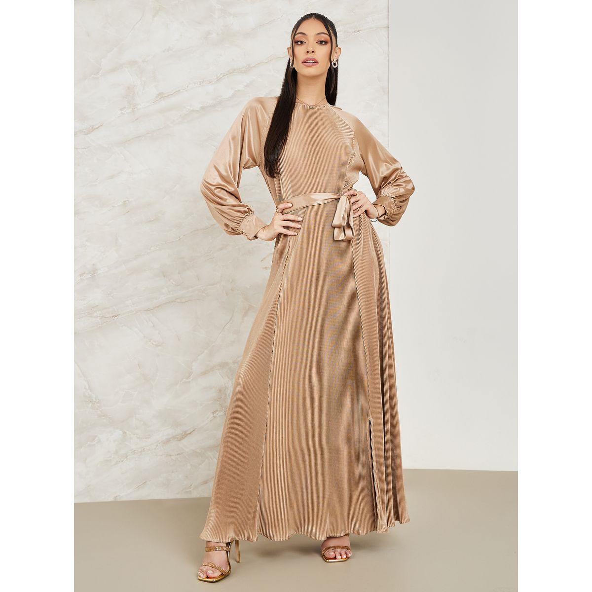 Styli Plisse A-Line Maxi Dress with Side Slit-women-clothing-dresses-image-1