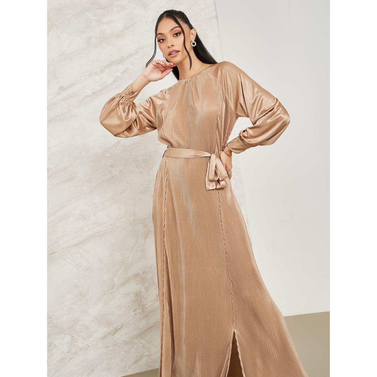 Styli Plisse A-Line Maxi Dress with Side Slit-women-clothing-dresses-image-2