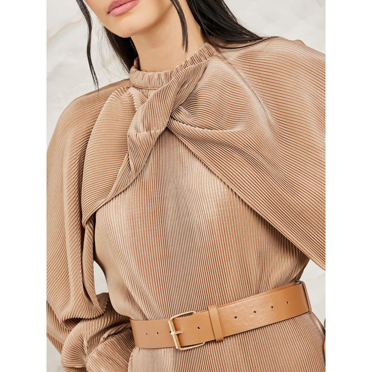 فستان بليسيه ميدي بأكمام كيب-women-clothing-dresses-image-3