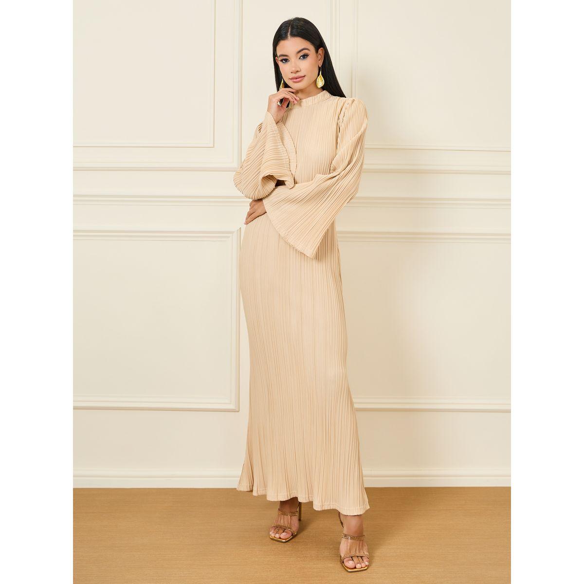 Styli Plisse High Neck Sheath Maxi Dress-women-clothing-dresses-image-1