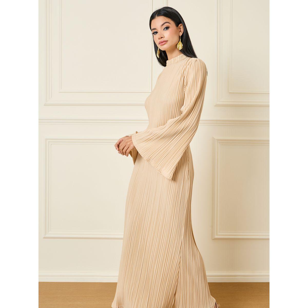 Styli Plisse High Neck Sheath Maxi Dress-women-clothing-dresses-image-2