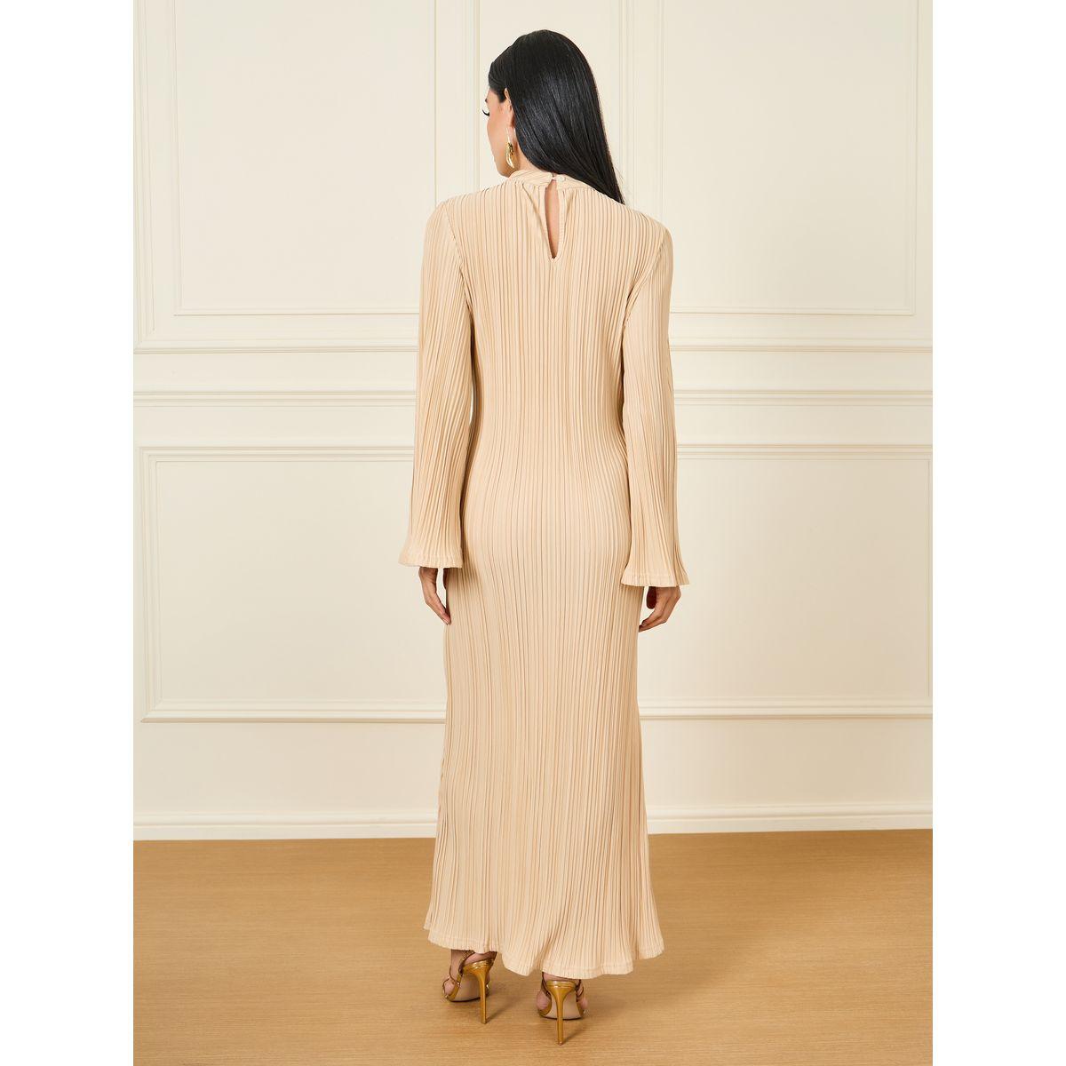 Styli Plisse High Neck Sheath Maxi Dress-women-clothing-dresses-image-4