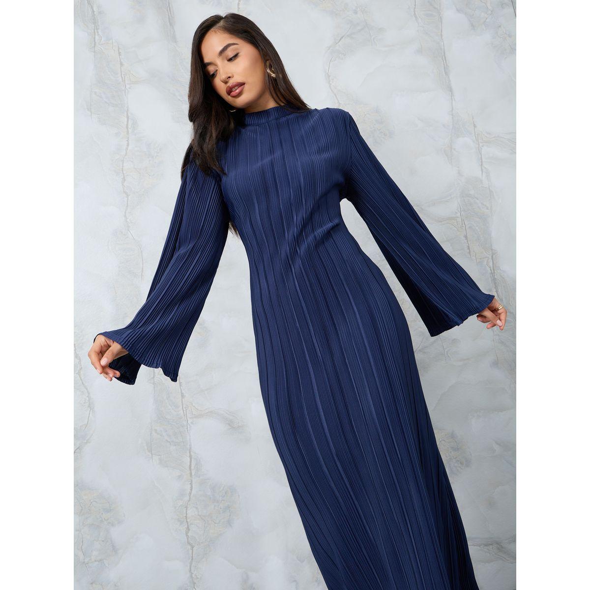 Styli Plisse High Neck Sheath Maxi Dress-women-clothing-dresses-image-2