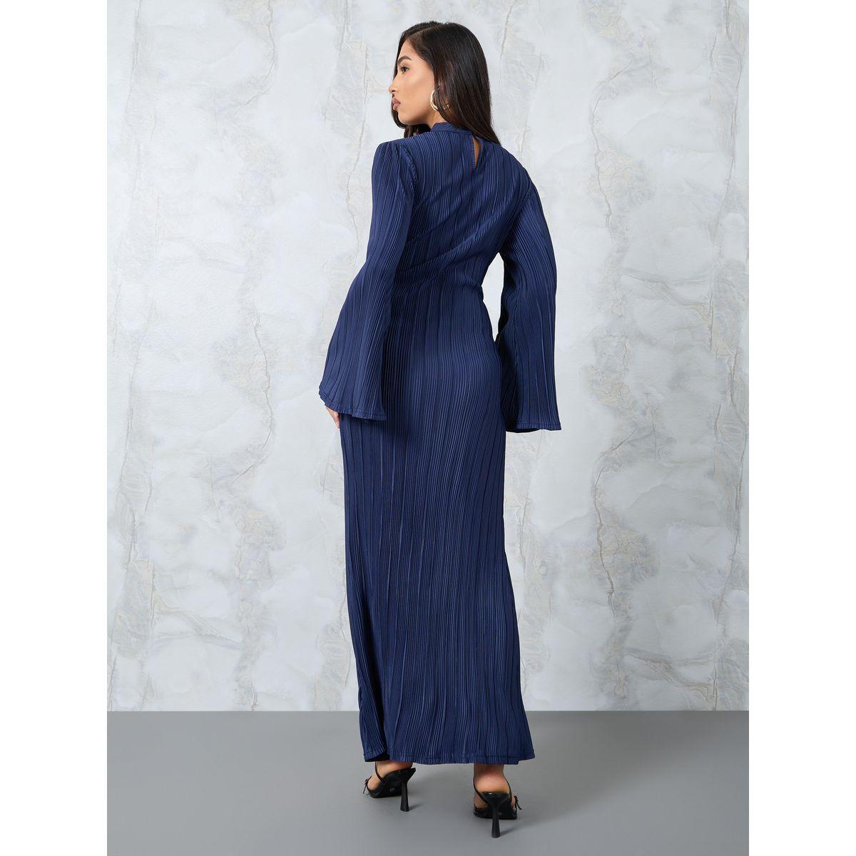 Styli Plisse High Neck Sheath Maxi Dress-women-clothing-dresses-image-4