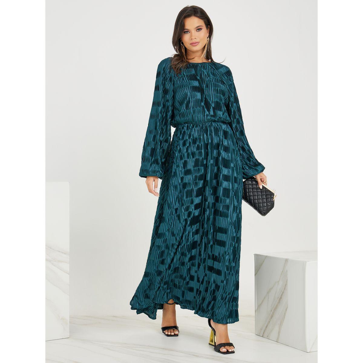 Styli Plisse Volume Sleeve A-Line Maxi Dress-women-clothing-dresses-image-1