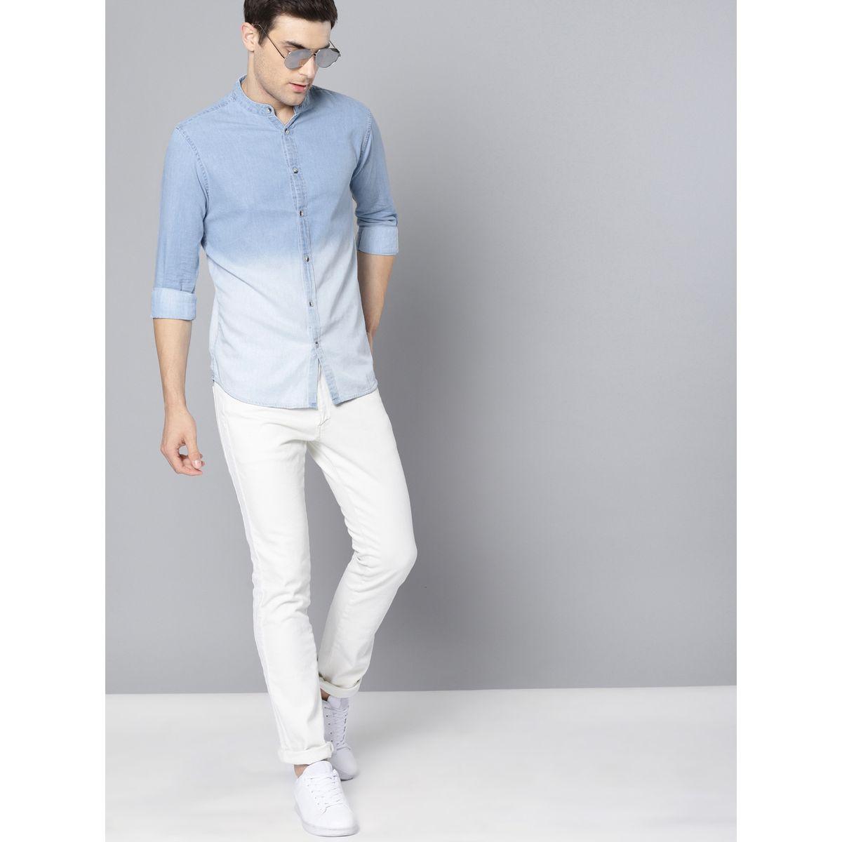 قميص دنيم بياقة ماندارين-men-clothing-shirts-image-1