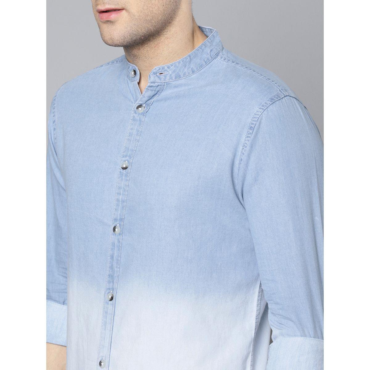 Dennis Lingo Gradient Cotton Denim Casual Shirt with Mandarin Collar-men-clothing-shirts-image-5