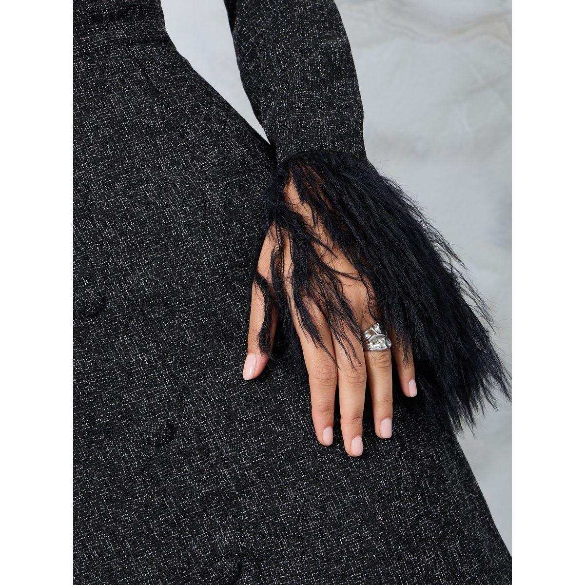 Styli Square Neck Fuzzy Cuff Sleeve Tweed Midi Dress-women-clothing-dresses-image-3