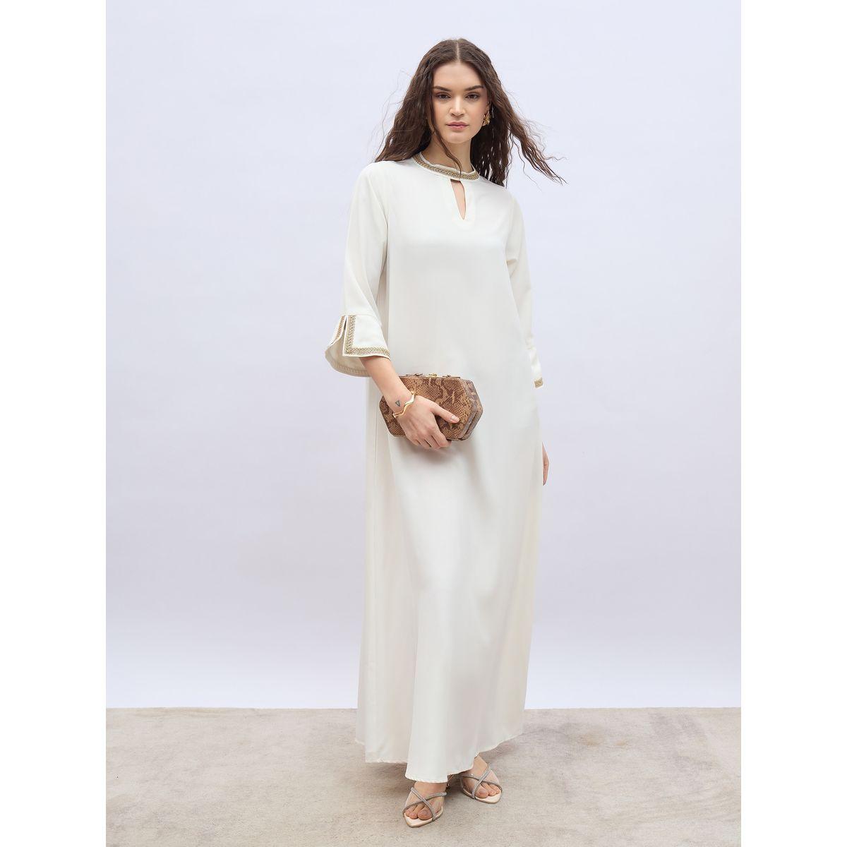 جلابية بتفاصيل دانتيل وأكمام بطول 3/4-women-arabicclothing-jalabiyas-image-1